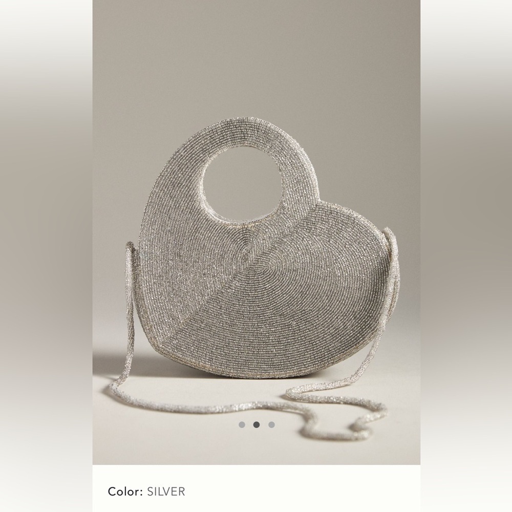 NWT new Anthropologie Llani silver beaded heart bag clutch crossbody